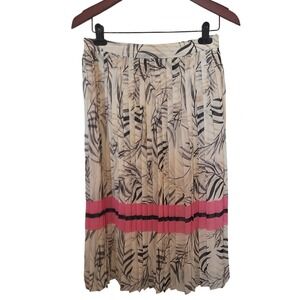 Cato Womens XS Pleated Midi Skirt Tropical Palm Leaf Print Pink Stripe RN37080